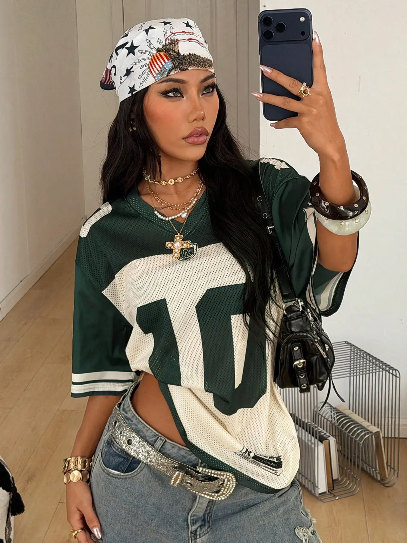 Unisex 10 Print Oversized Mesh Football Jersey T-Shirt,2026 Y2K Streetwear Green White V-Neck Short Sleeve Tops,90s 2000s Hip Hop Fashion,Daily Wear, Street Style, Gym, Parties,Lightweight Gender Neutral Jersey Shirt for Men Women, Sports Mesh Jersey