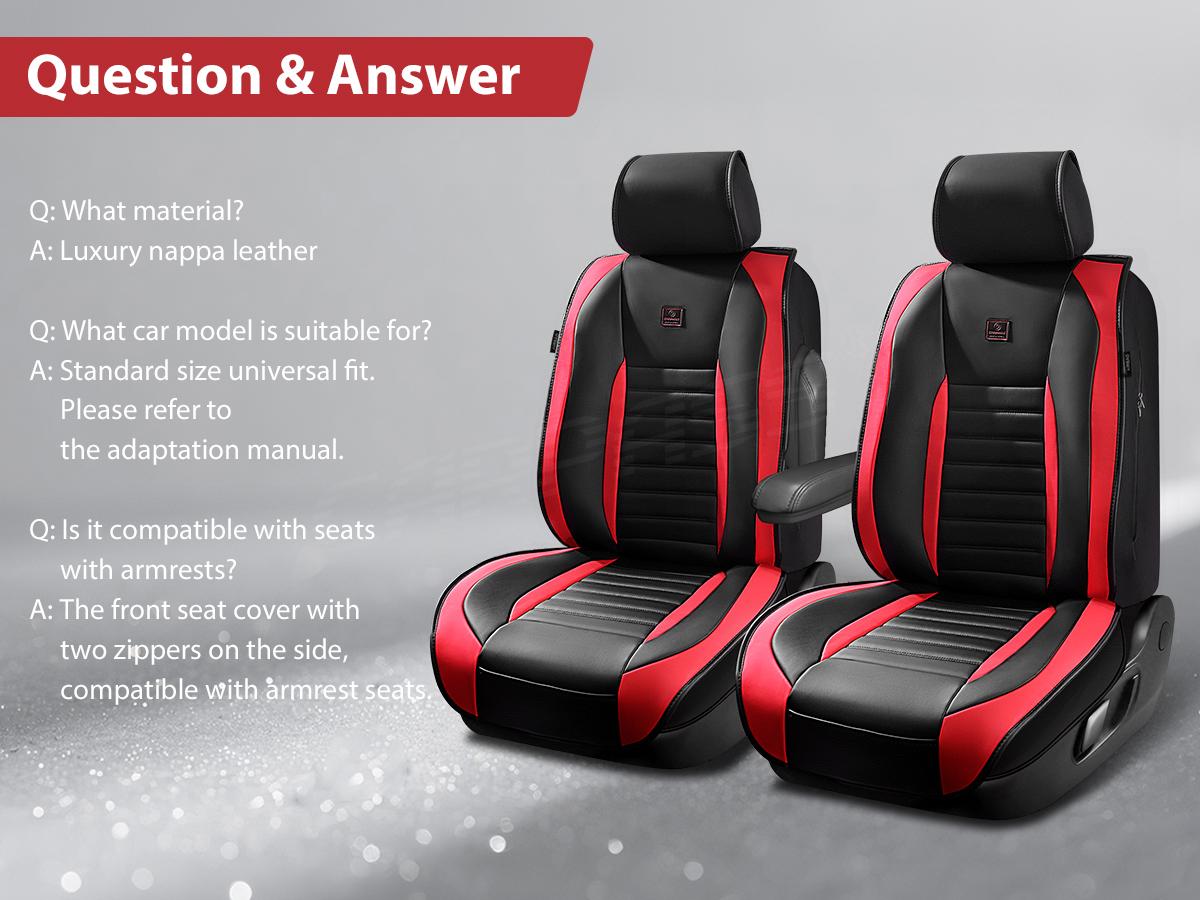 CAR PASS Leather Car Seat Cover Front Seat, Luxury Seat Protector for Cars, Waterproof Anti-Slip Seat Cushion Armrest Compatible Airbag Universal for Sedan SUV Pick-up Truck Auto, Black&Red 1 Count