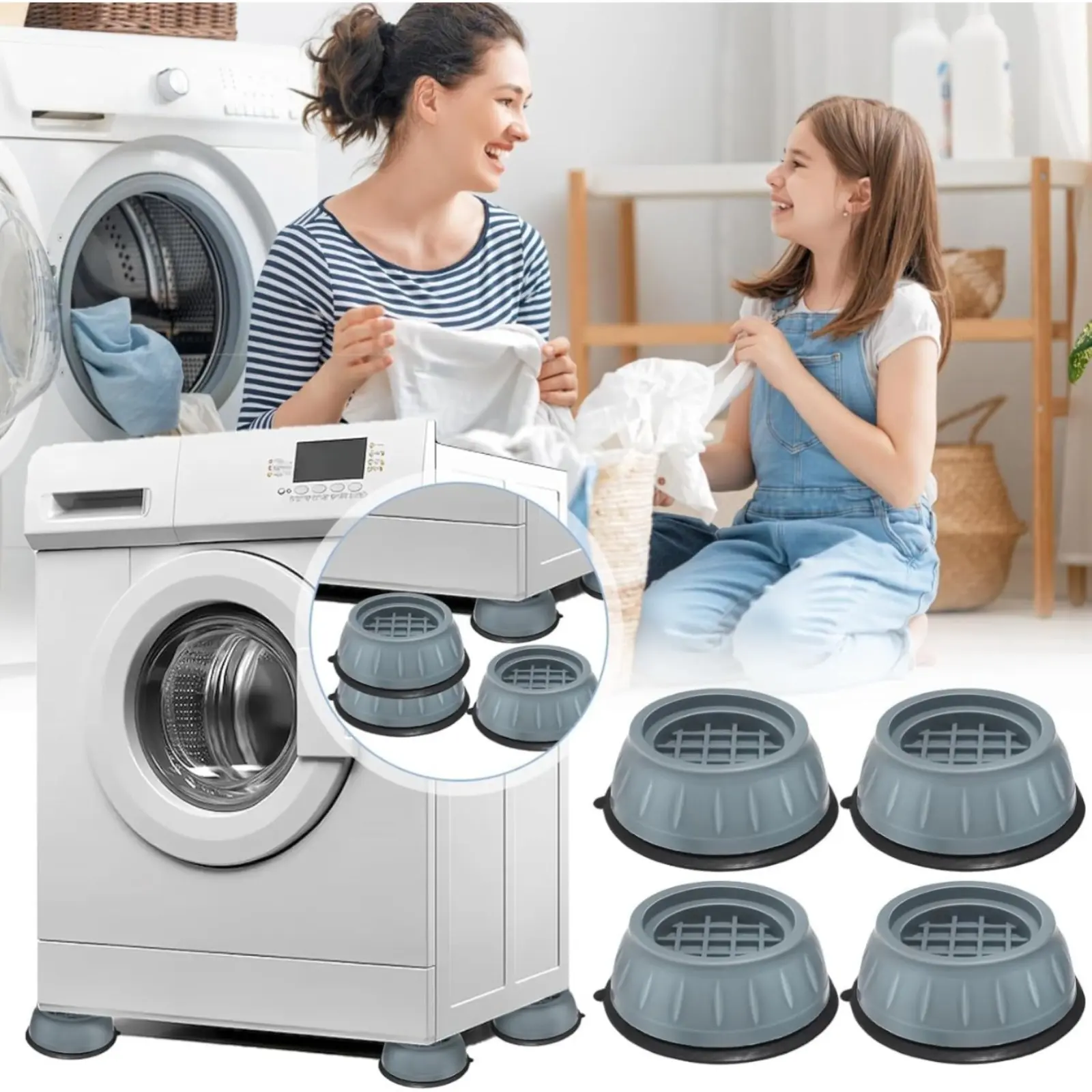 4 Pcs Anti Vibration Pads for Washing Machine and Dryer Shock and Noise Cancelling Washing Machine Support Prevent Moving Shaking Walking Universal Size
