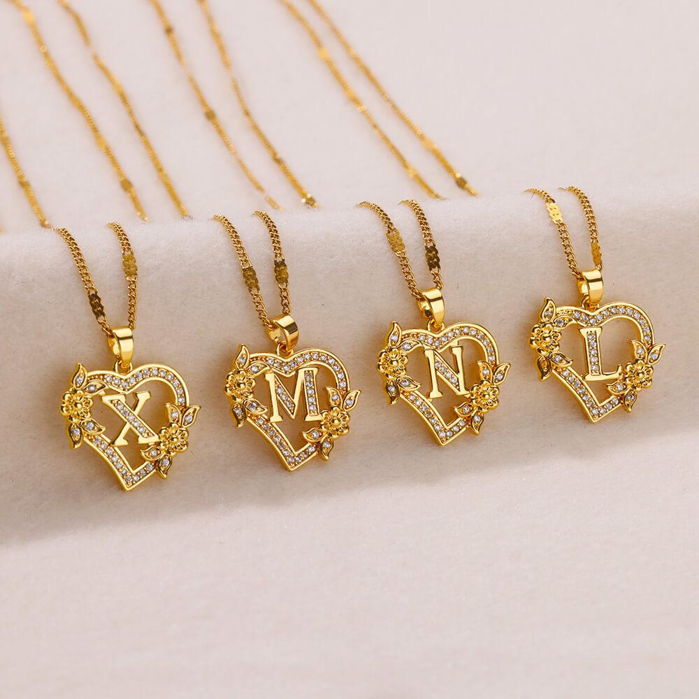 New Fashion Letter Detail Heart Shaped Pendant Necklace, Love Necklace for Women for Summer, Rhinestone & Flower Decor Stainless Steel Matching Necklace Jewelry, Girl's Temperament Cloths Accessory for Daily Wear
