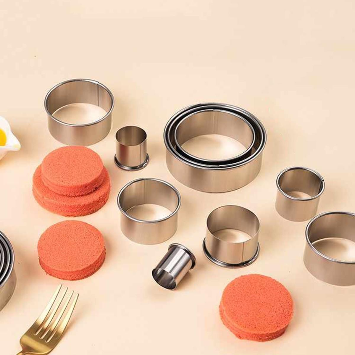 11pcs, Cake Mold Rings, Stainless Steel Mousse Cake Ring, Round Cookie Cutters, Donut Doughnut Pancake Molds, Baking Tools for Mini Cake, Kitchen Gadgets, Kitchen Accessories, Home Kitchen Items Gift Package