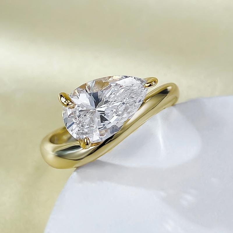 【#128】2ct Pear Cut Real Synthetic Moissanite Solitaire Ring S925 Sterling Silver D Color VVS Jewelry Perfect Anniversary Birthday Gift for Women