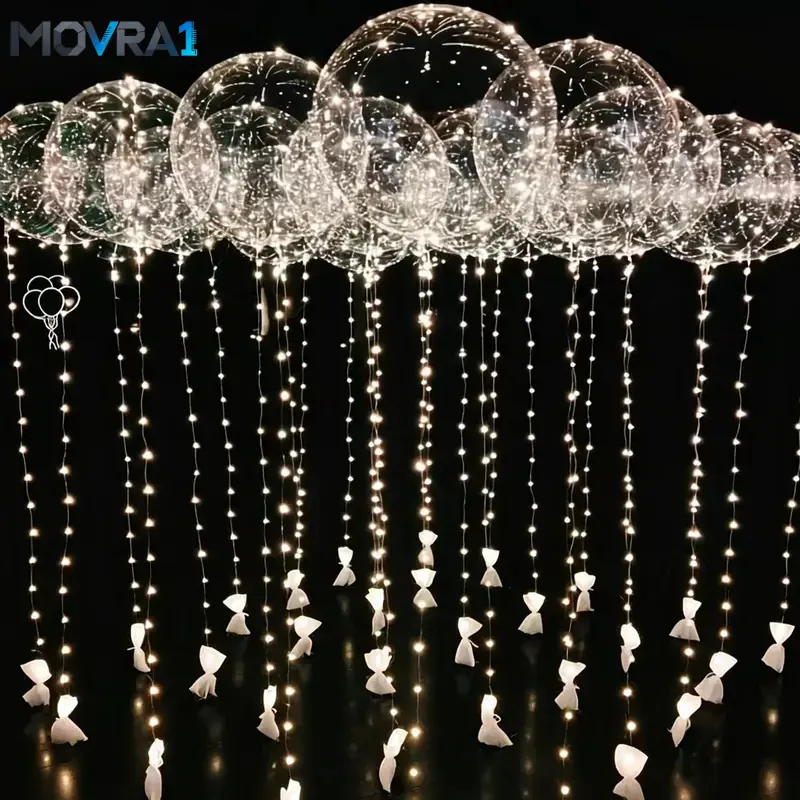 MOVRA1 10 Balloons+10 Strings Led Lights Transparent Bubble Balls, Suitable, Birthday Decoration, Party Supplies, Engagements,, New Year And's Day Mother's Day Independence Day Decor- Battery Powered AA Batteries and Helium Not include