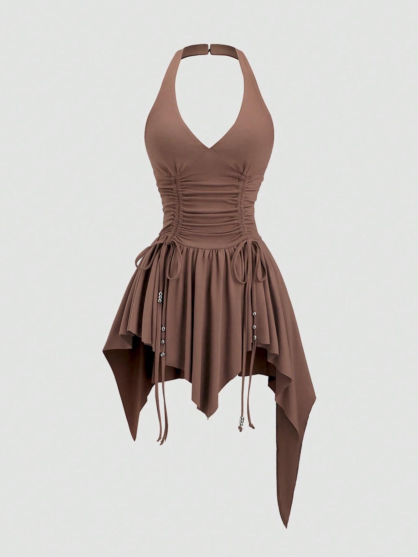 Women's Post-Apocalyptic Vintage Punk Dress, Deep V Neck, High Waist, Irregular Hem, Short Skirt, Multiple Colors Available