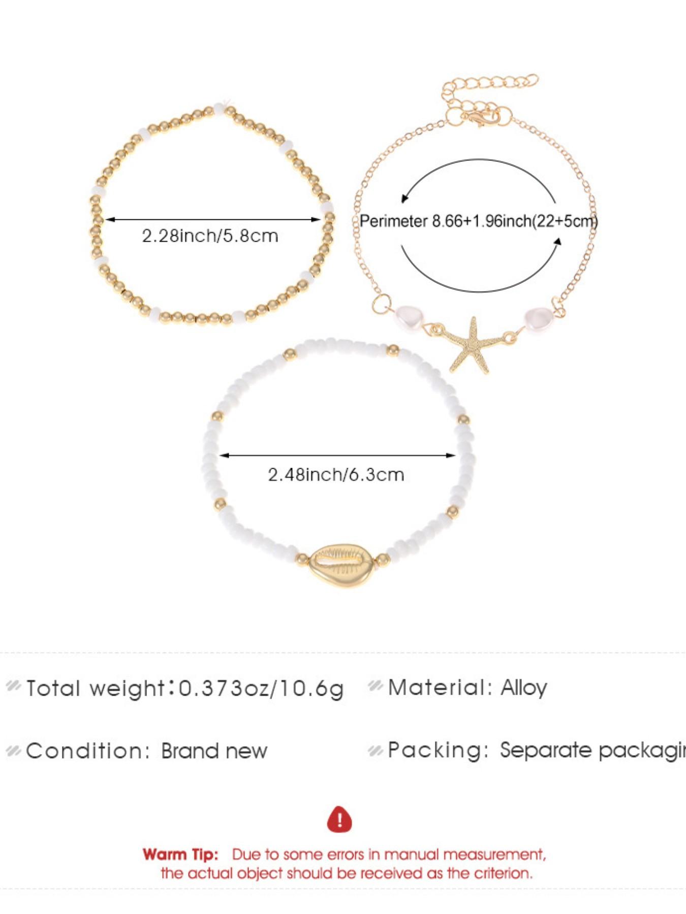 Three-Piece Summer Beach Anklet Set, Starfish Fish Shell Faux Pearl Design, Girl Jewelry, Fashion Accessory, Perfect for Daily