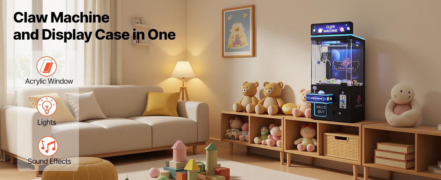 VEVOR Claw Crane Machine, Medium-Sized Arcade Game Machine with Light Sound, Adjustable Steel Claws, Precise Toy Candy Grabber Prize Dispenser Vending Toy, for Commercial Home Cinema, Black Purple