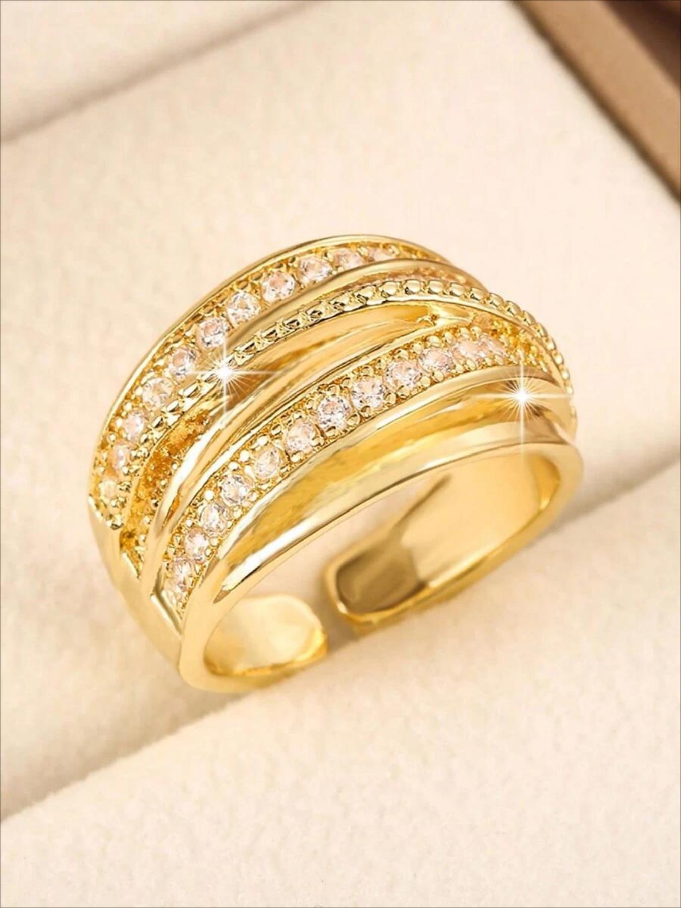 Luxury S925 Sterling Silver Multi-Layer Zircon Ring - Sparkling Crossover Design Statement Jewelry for Women, Ideal for Party & Daily Wear, Fashion Gift