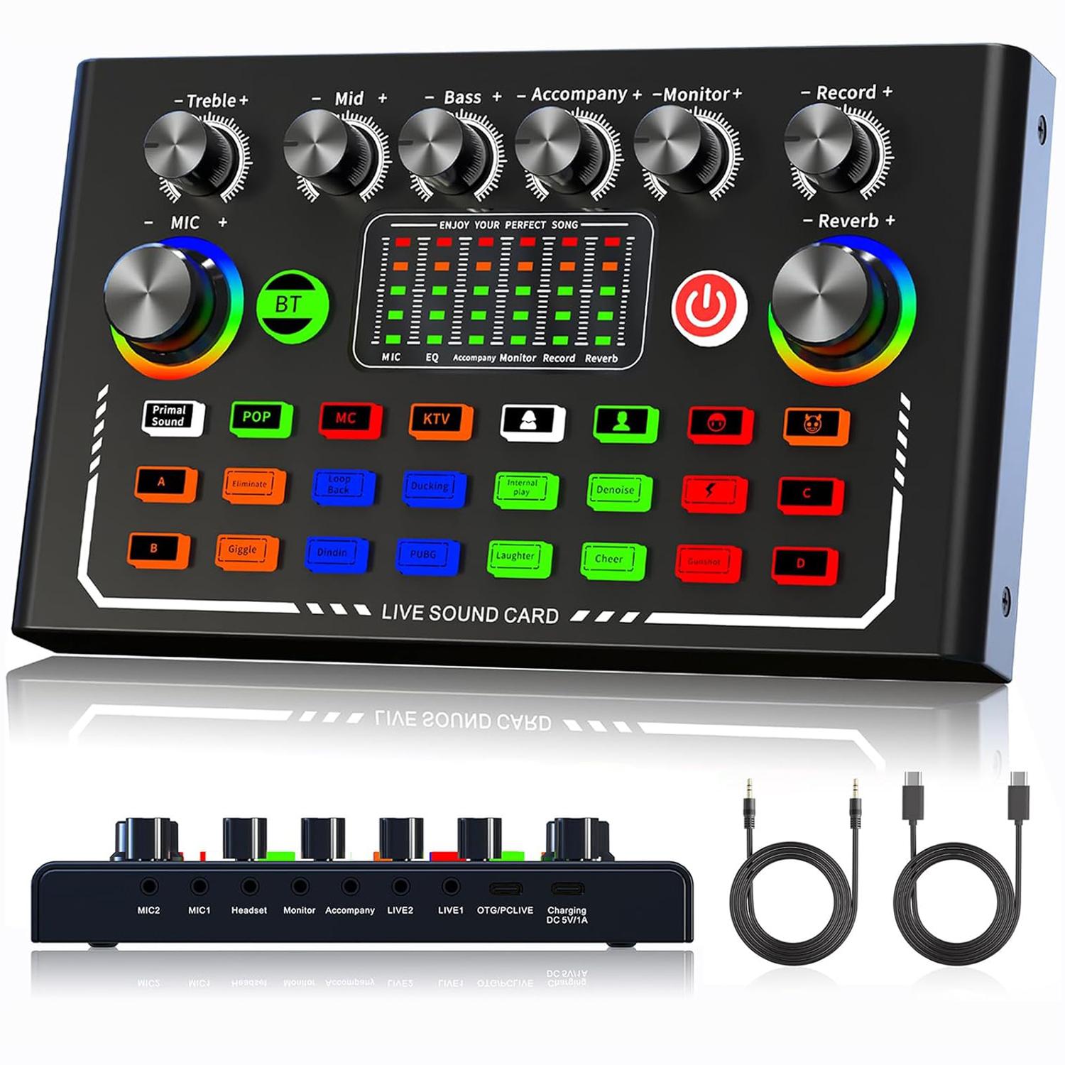 Professional Podcast Equipment Set BT Connection Bm-800 Microphone Kit Dj Sound Control Mixer Live Audio Mixer for Phone Computer Laptop Live Streaming Music Singing