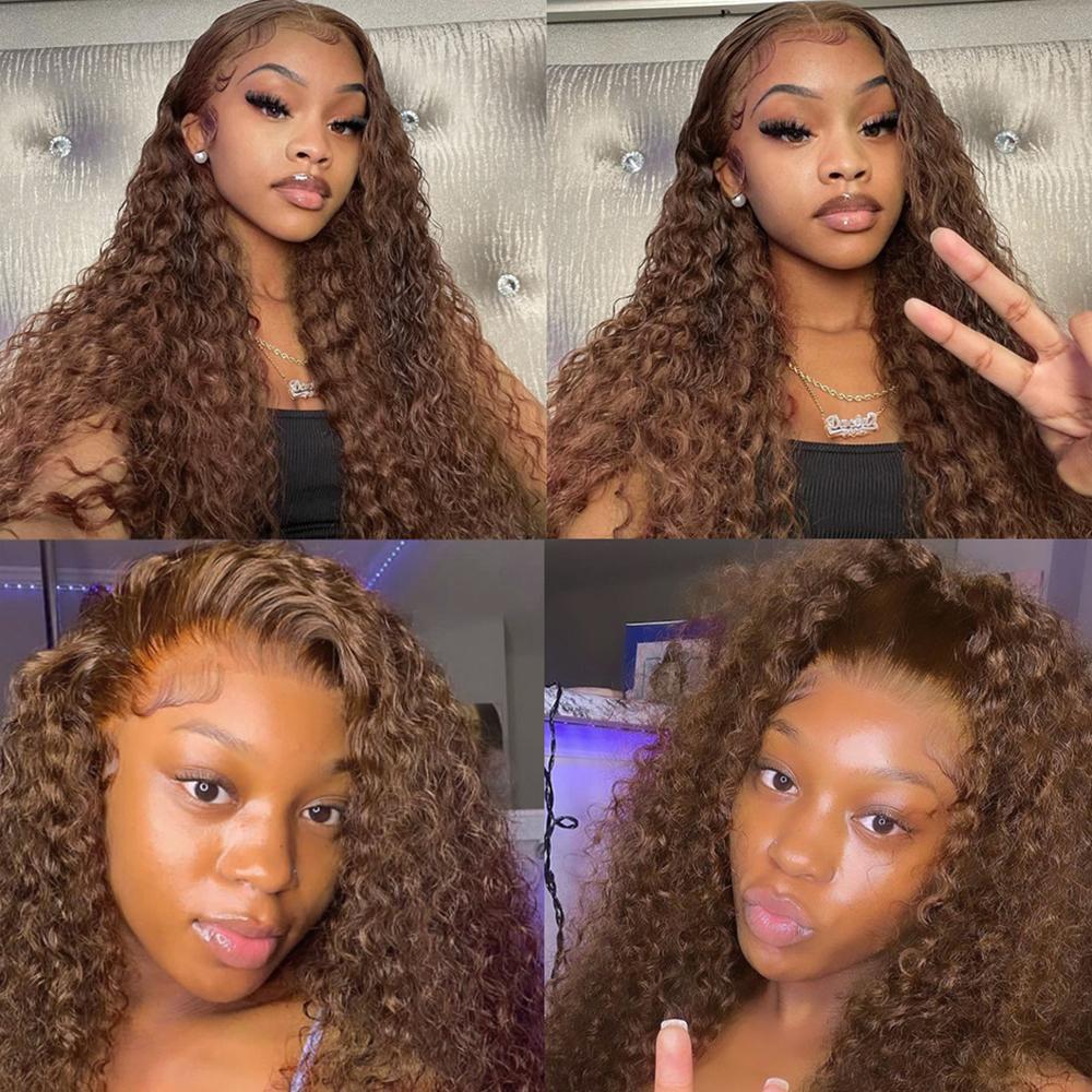 [NEW IN] Bling Hair 13x4 13x6 Chocolate Brown HD Lace Front Wig Deep Wave Frontal Wig Preplucked Colored Brown Curly Human Hair Wigs for Black Women