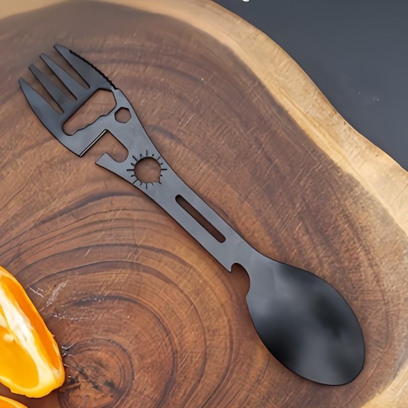 2pcs Stainless Steel Multi-Tool Spoon Set, Includes Bottle Opener, Wrench, Direction Indicator, Ideal for Camping Hiking Backpacking, Camping Kitchenware