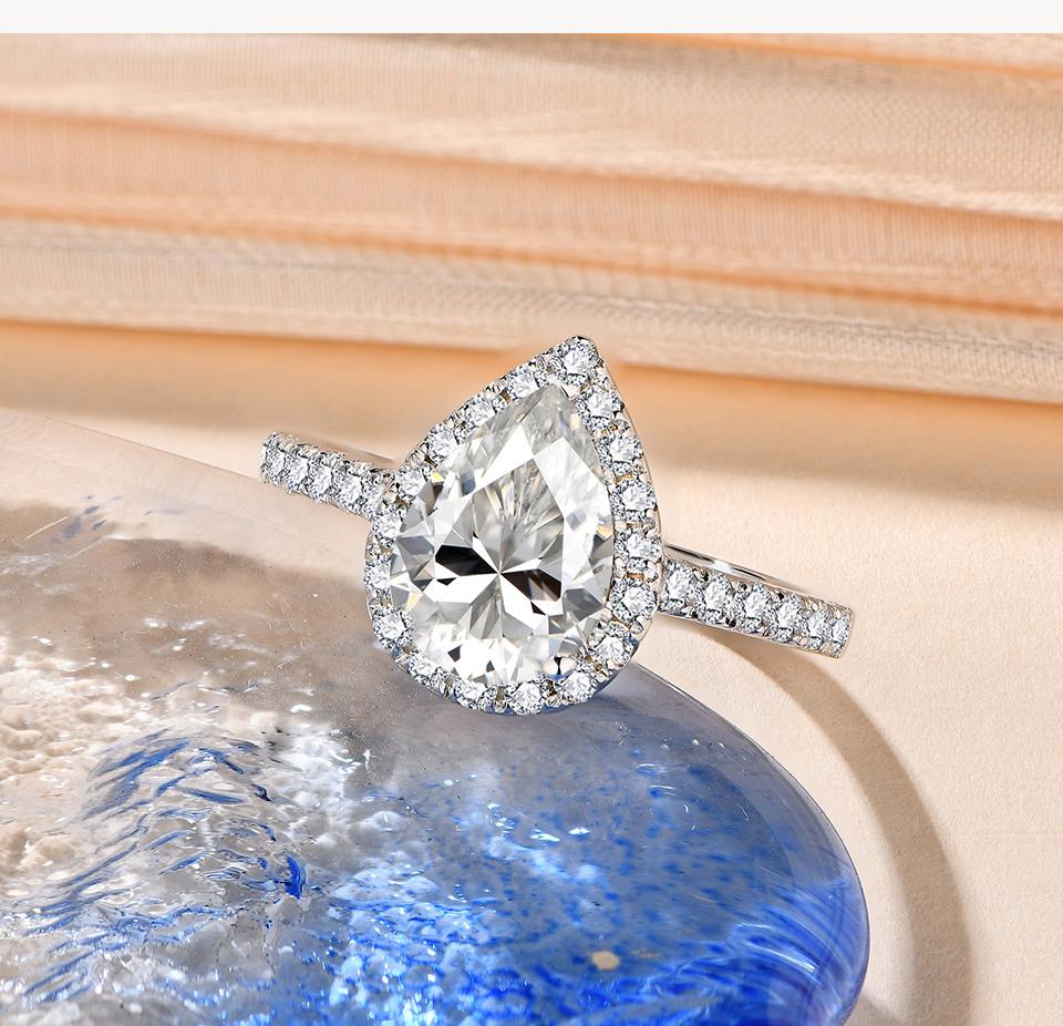 2CT Pear Cut Synthetic Moissanite Rings For Gift 925 Sterling Silver Engagement Wedding Anniversary Ring R062 SpringStatements