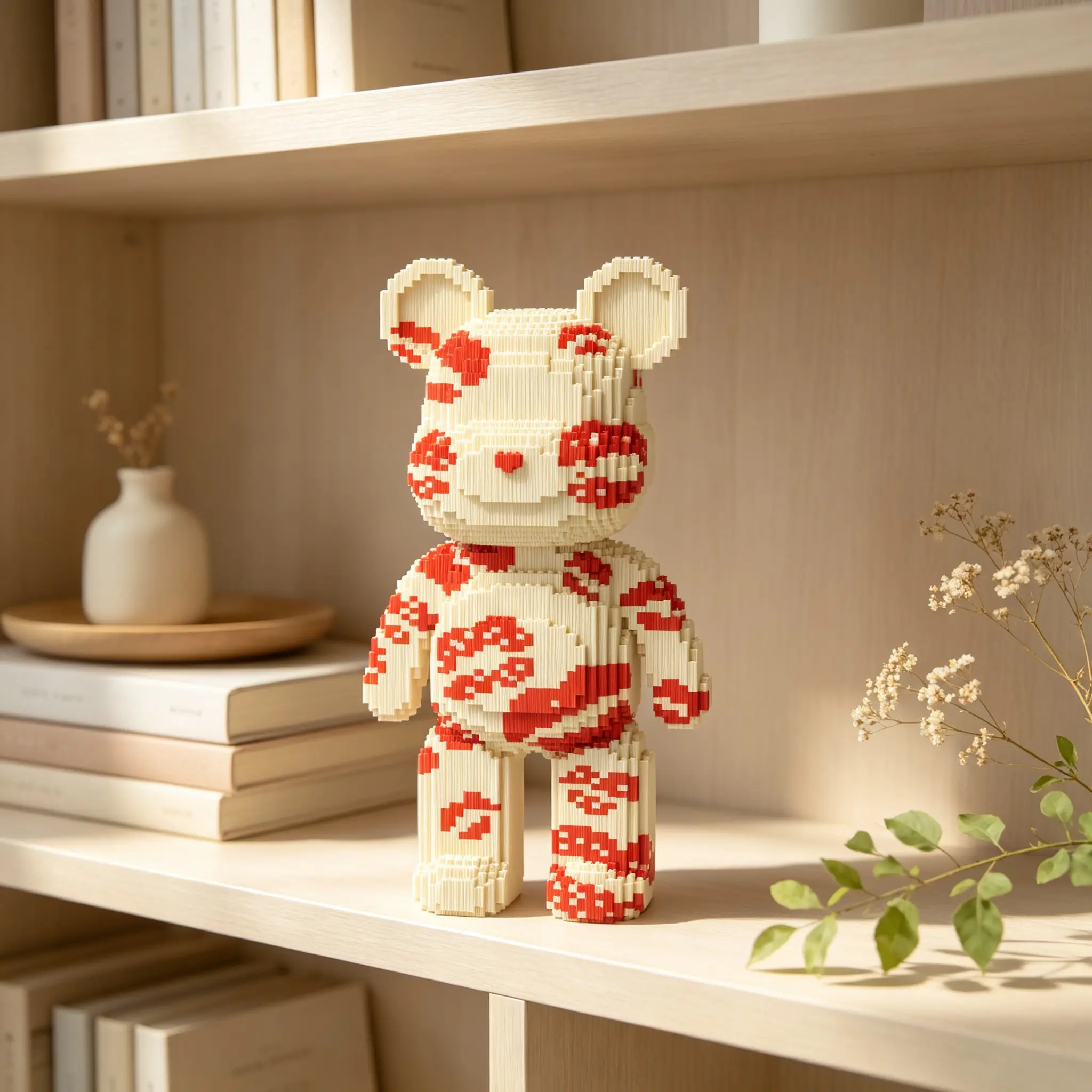 Lip Print Lucky Bear 3D Puzzle Building Block Ornament, Home Office Decor, Party Decoration, Ideal Gift, Handmade Craft, Collectible Statue