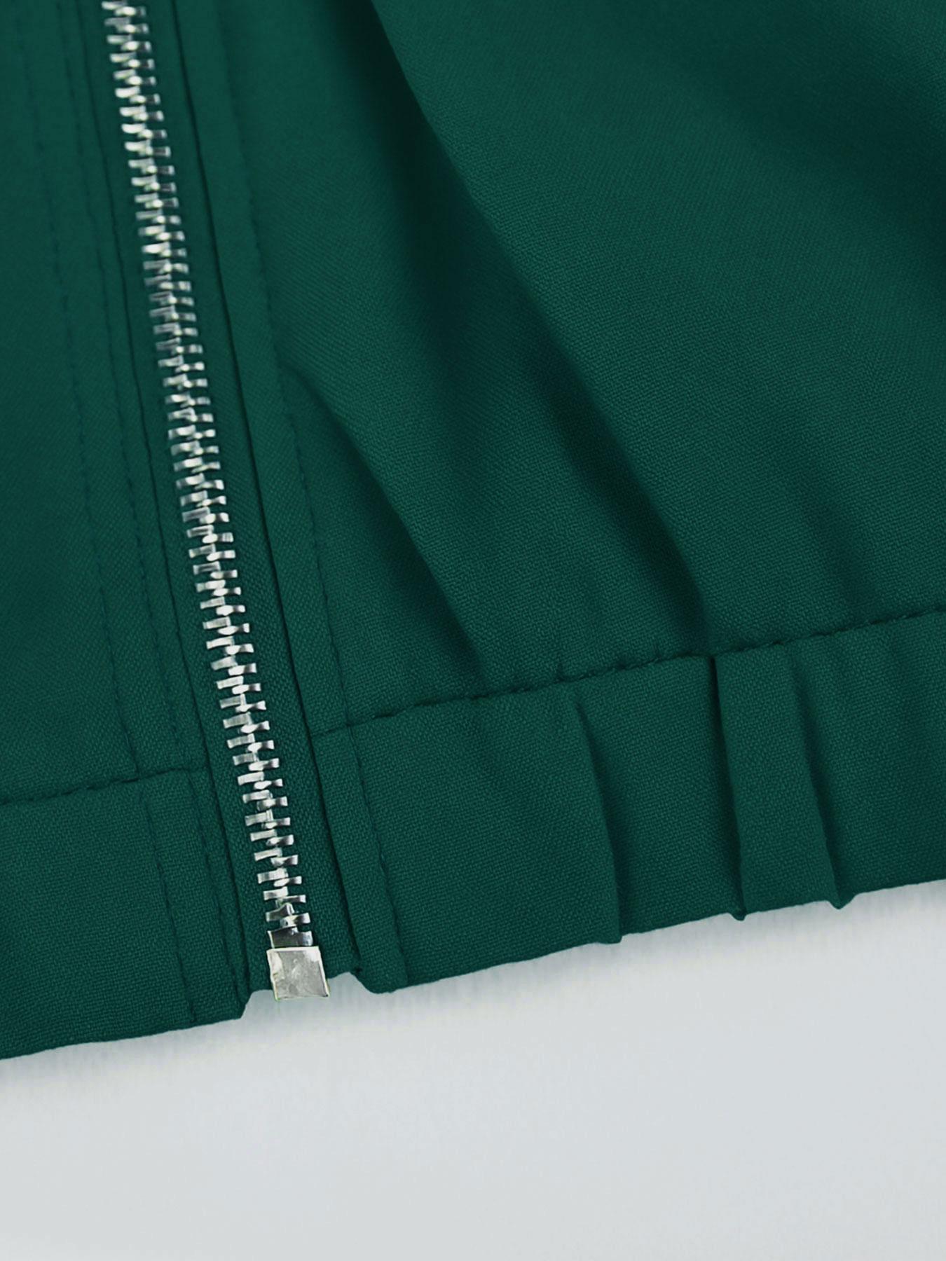 Women's Casual Patchwork Set, Zipper Stand Collar Top + High Waist Loose Pants, Slimming Design, Two-Piece for Daily Wear,Airport Outfit