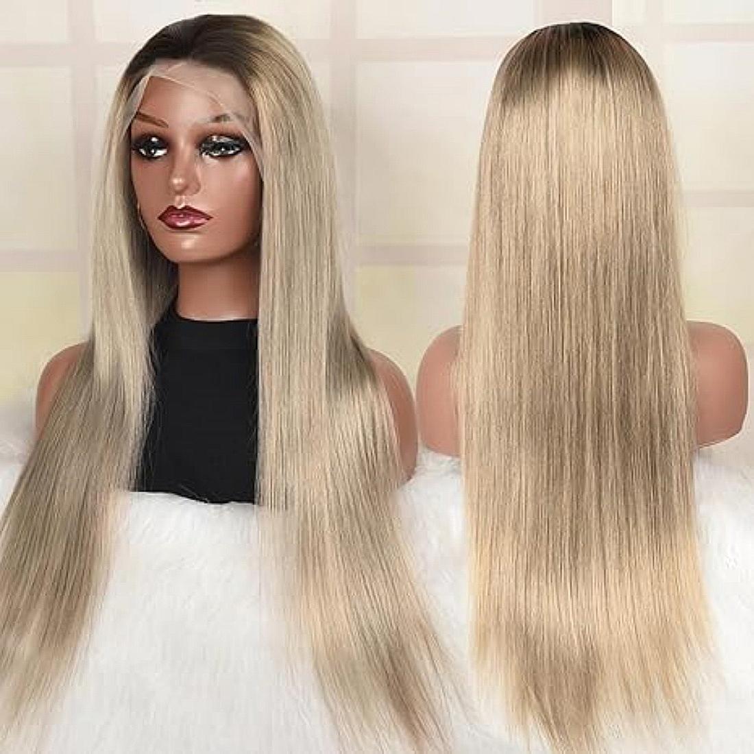 28 30 32 Inch Brown Root Ash Blonde Straight 13X4 Lace Frontal Human Hair Wigs Transparent Lace 180 Density Ombre Ash Blonde Human Hair Wig for Women Pre Plucked SpringStatements