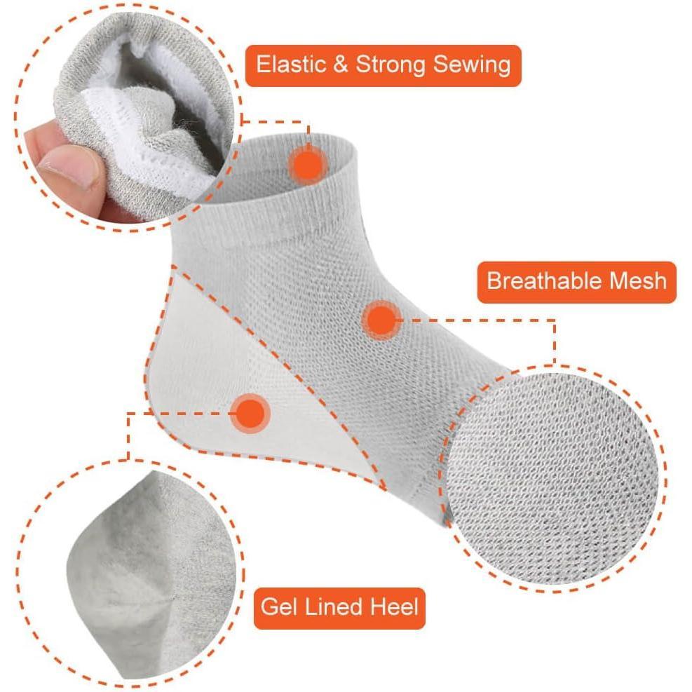 5 Pairs Moisturizing Gel Heel Socks Open  Socks for Dry Hard Cracked Heels, 5 Colors
