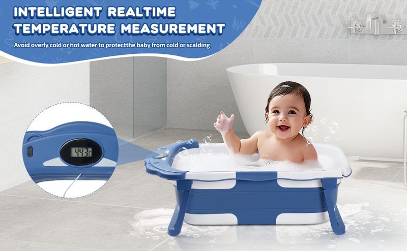 Baby Bathtub,Collapsible Baby Bath Tub with Thermometer & Soft Floating Cushion,Portable Travel Baby Bathtubs for Newborns to Toddlers 0-36 Months(Crab Gray) Swing Seat