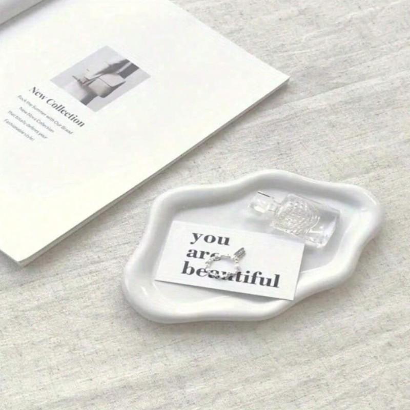 Jewelry Storage Tray - White/Silver Plated - Elegant display stand for necklaces, bracelets, earrings, and other jewelry - Durable ABS resin vanity tray - Unisex, perfect for birthdays, weddings, and Valentine's Day gifts - Ideal for dressing tables, desk