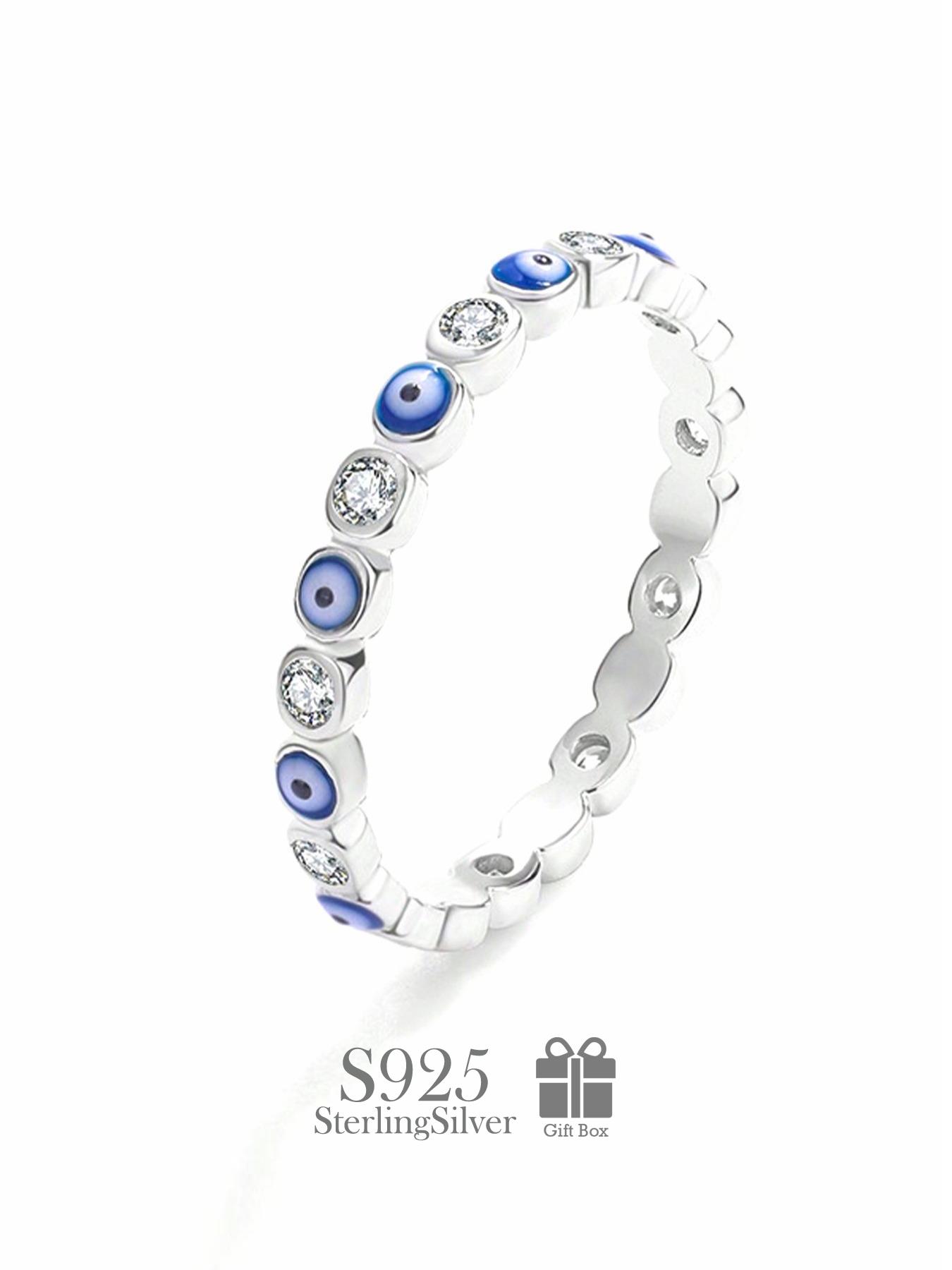 925 Sterling Silver Fashion Eye Design Ring, Fashion Jewelry for Party, Daily Clothing Decor, Trendy All-match & Exquisite Engagement Ring for Birthday Gift