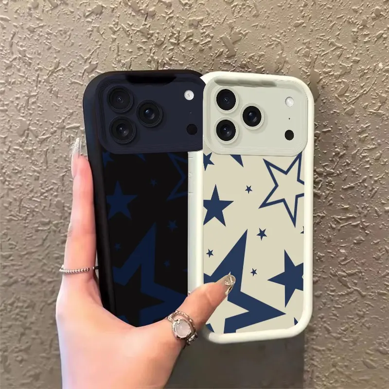 Navy Blue Stars & Zigzags Celestial Eye Layered Phone Case for iPhone 17 Pro Max, 17 Pro - Soft Silicone TPU, Enhanced Protection, Durable, Splash Proof, HD Print, Resistance - ROOJTNN55 Gift Option