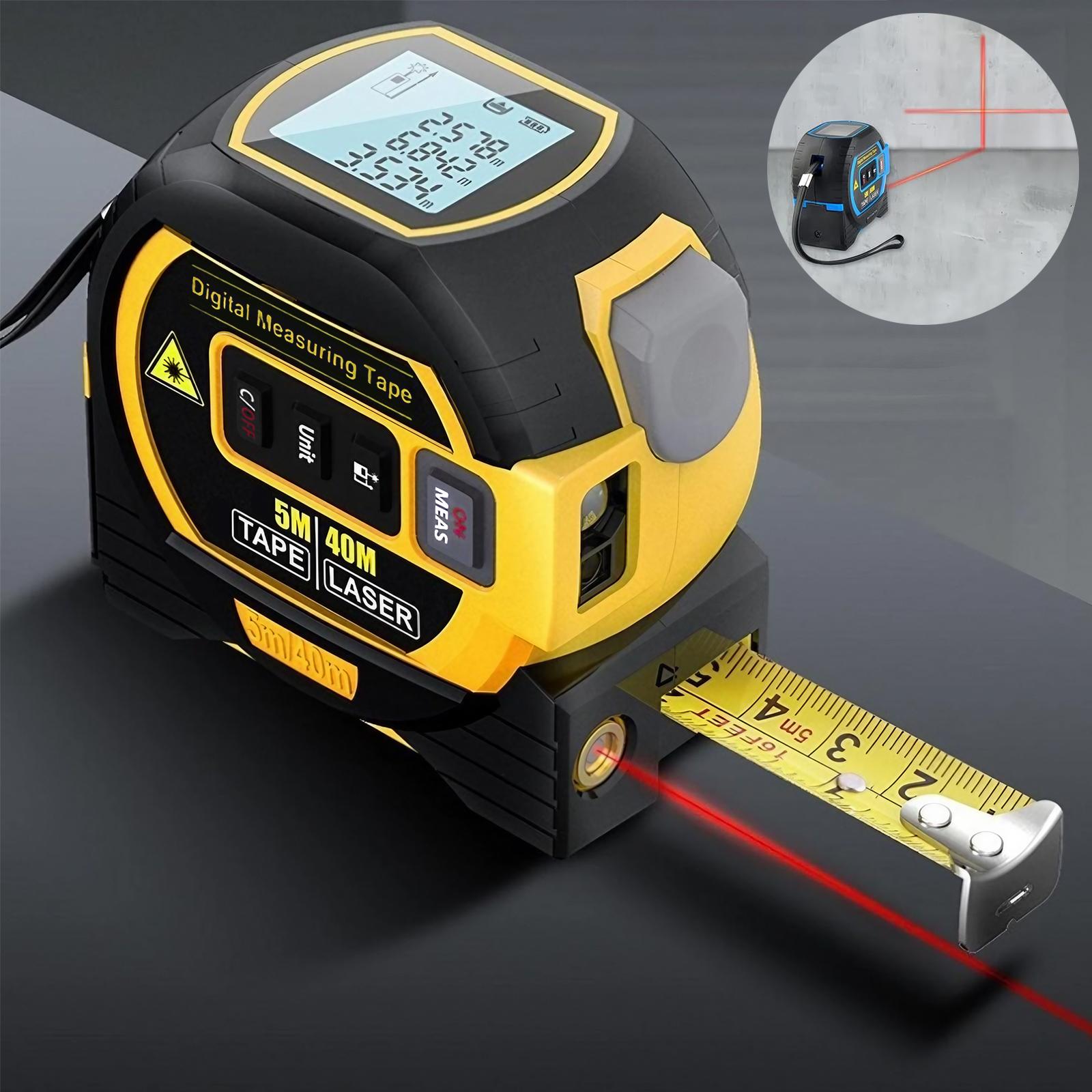 3 in 1 Digital Laser Tape Measure, 131ft/40M Infrared Laser Measuring Tape, 16ft/5M Retractable Electric Tape Measure with LED Display, Batteries Required (Battery Not Included), Meter, Heavy Duty, Hardware, Durable Portable Tape Measure