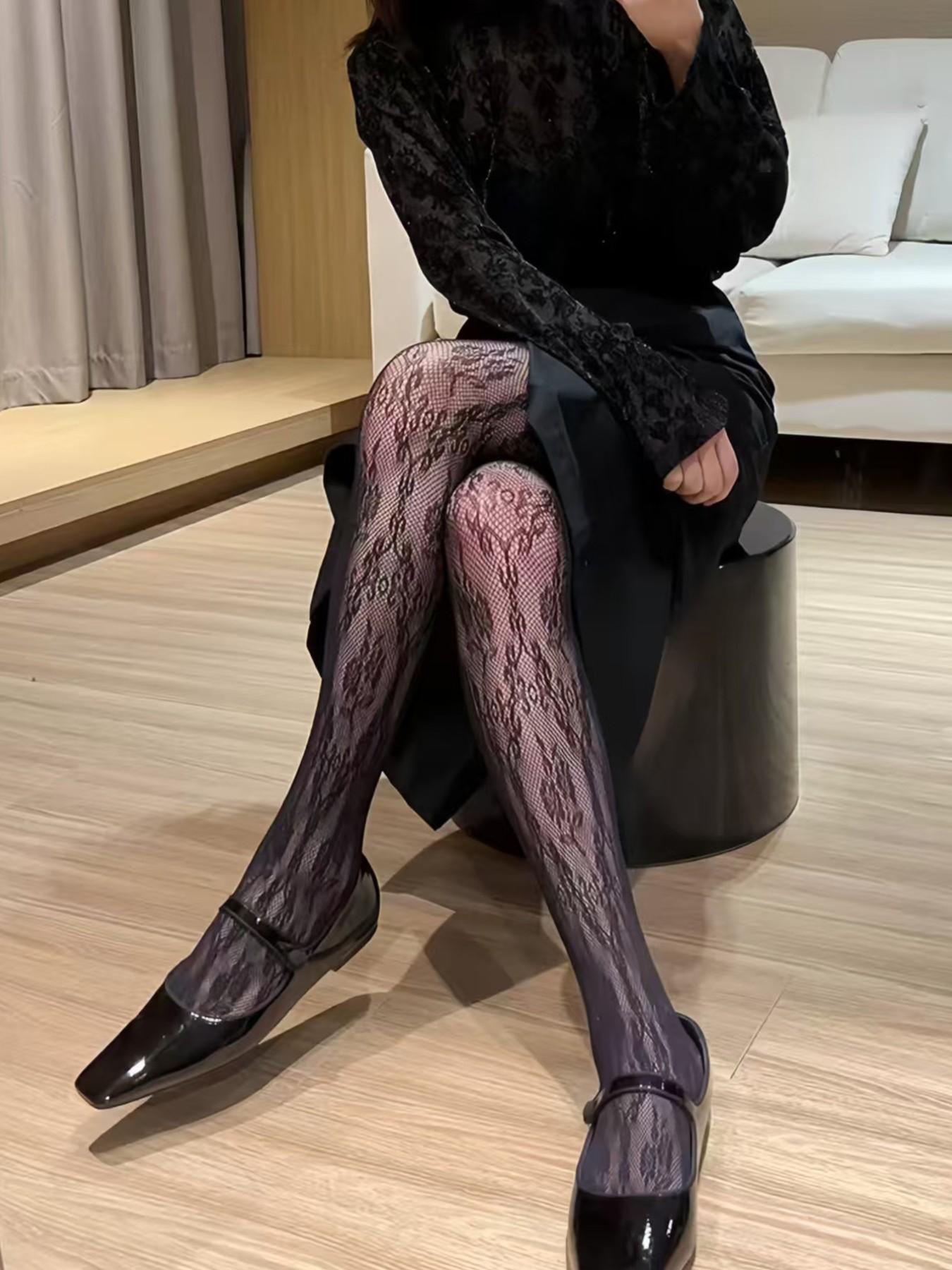 Vintage Floral Lace Fishnet Tights, Coquette Sweet Style Sheer Stockings, High Elastic Anti-Pick Tights, and Dual Color