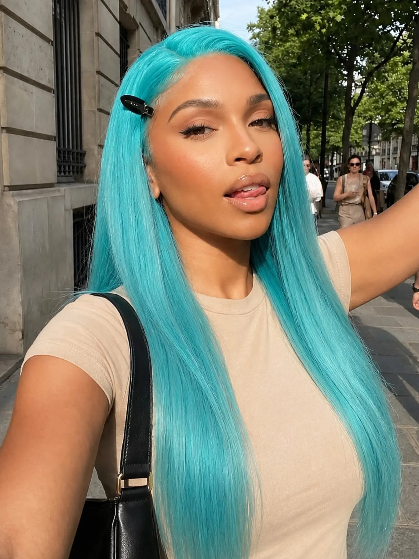 26 Inch Turquoise Blue Straight Hair Lace Front Wig | Heat Resistant Synthetic Fiber, Soft & Lightweight Natural Parting