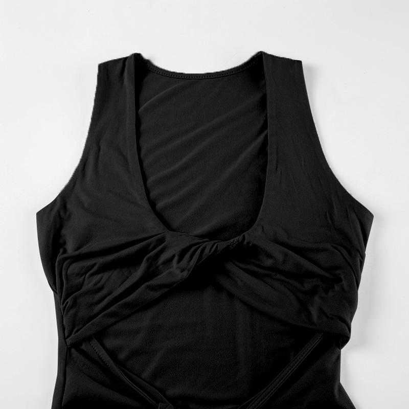 Women's Plain Twist Ruched Cut Out Tank Dress, Sexy U-Neck Sleeveless Fitted Formal Maxi Dress for Evening, Party, Club & Dating, Ladies' Clothes for All Seasons