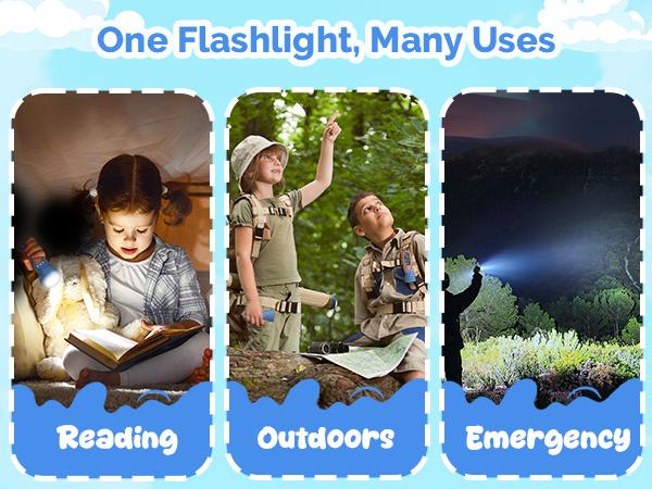 ETENWOLF Kids Flashlight Rechargeable Mini Flashlight with Fun Stickers 1500mAh Battery Adjustable Brightness with 6 Light Modes IPX5 Waterproof Flashlight for Home Camping and Emergencies