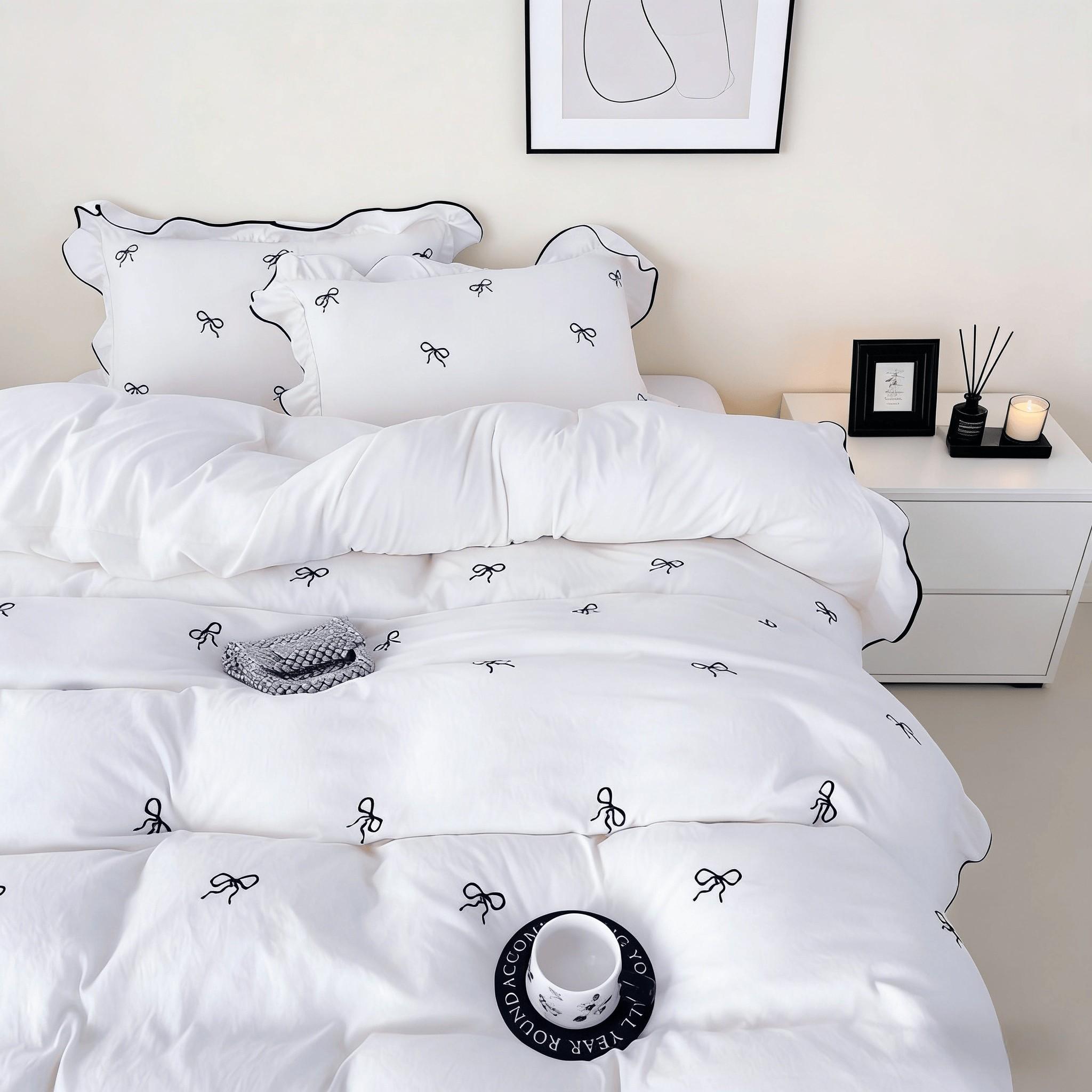 3pcs Princess Style Bow Ruffle Bedding Set, Includes 1 Duvet Cover + 2 Pillowcases No Insert, Comfortable Sleep, Durable Material, Perfect Gift