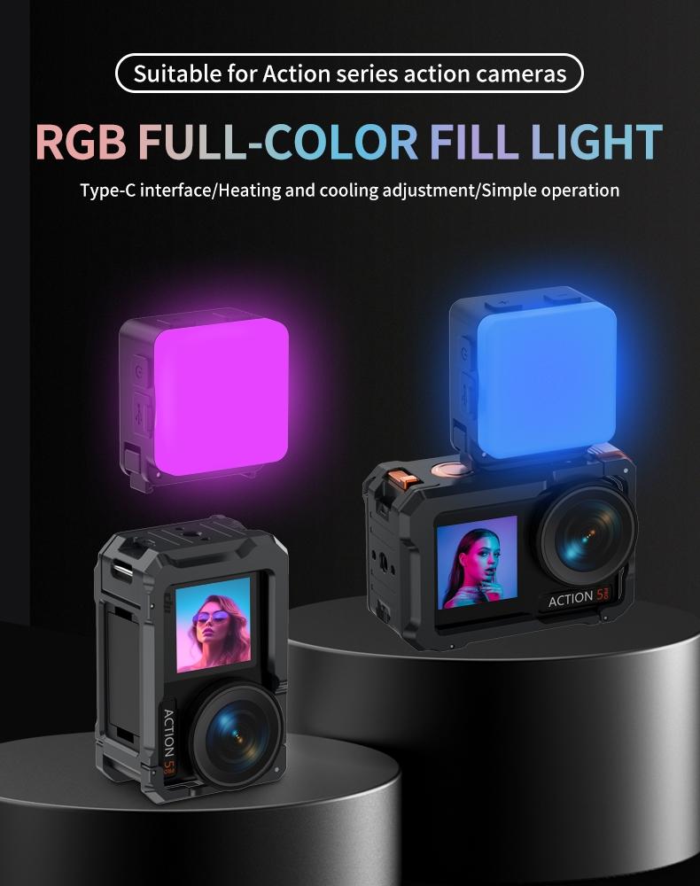 Waterproof Action Camera Fill Light for Night Riding & Diving, Mini Rechargeable Video Light for Vlog, 3300-6500k LED Lights