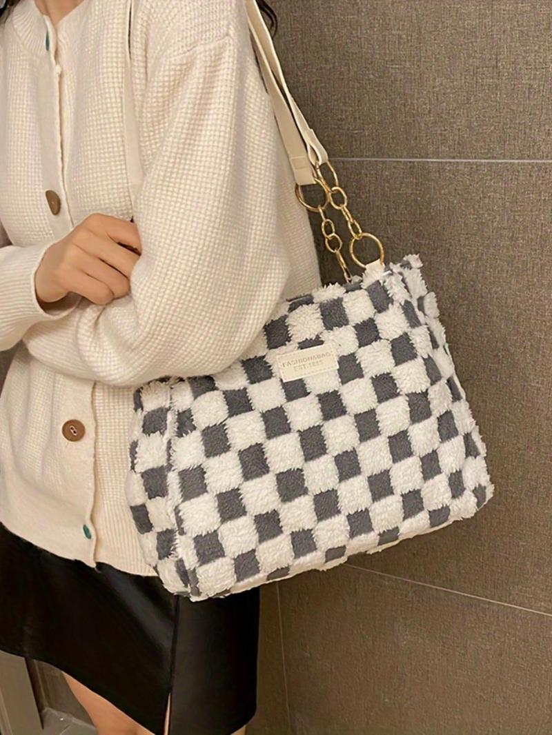 Women's Fashionable Plaid Pattern Tote Bag, Casual Large Capacity Shoulder Bag for Daily Used, Trendy All-match Bag for Commuters and Students