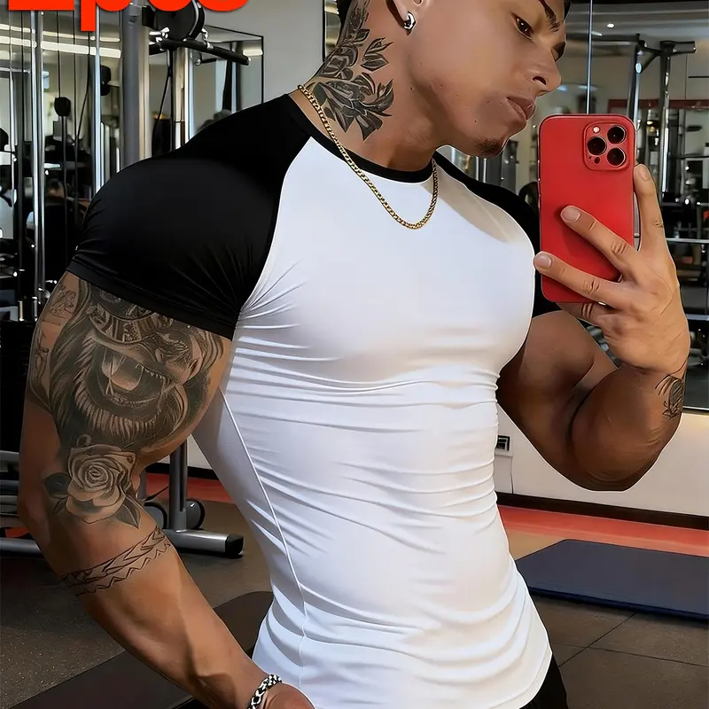 Men's Running Sports Gym Top, Casual Breathable Tight-Fit Short Sleeve, Elastic Quick-Dry T-Shirt, Comfortable Athletic Wear, Fitness T Shirt, Athletic Tee, Breathable Workout Tops, Workout Shirts