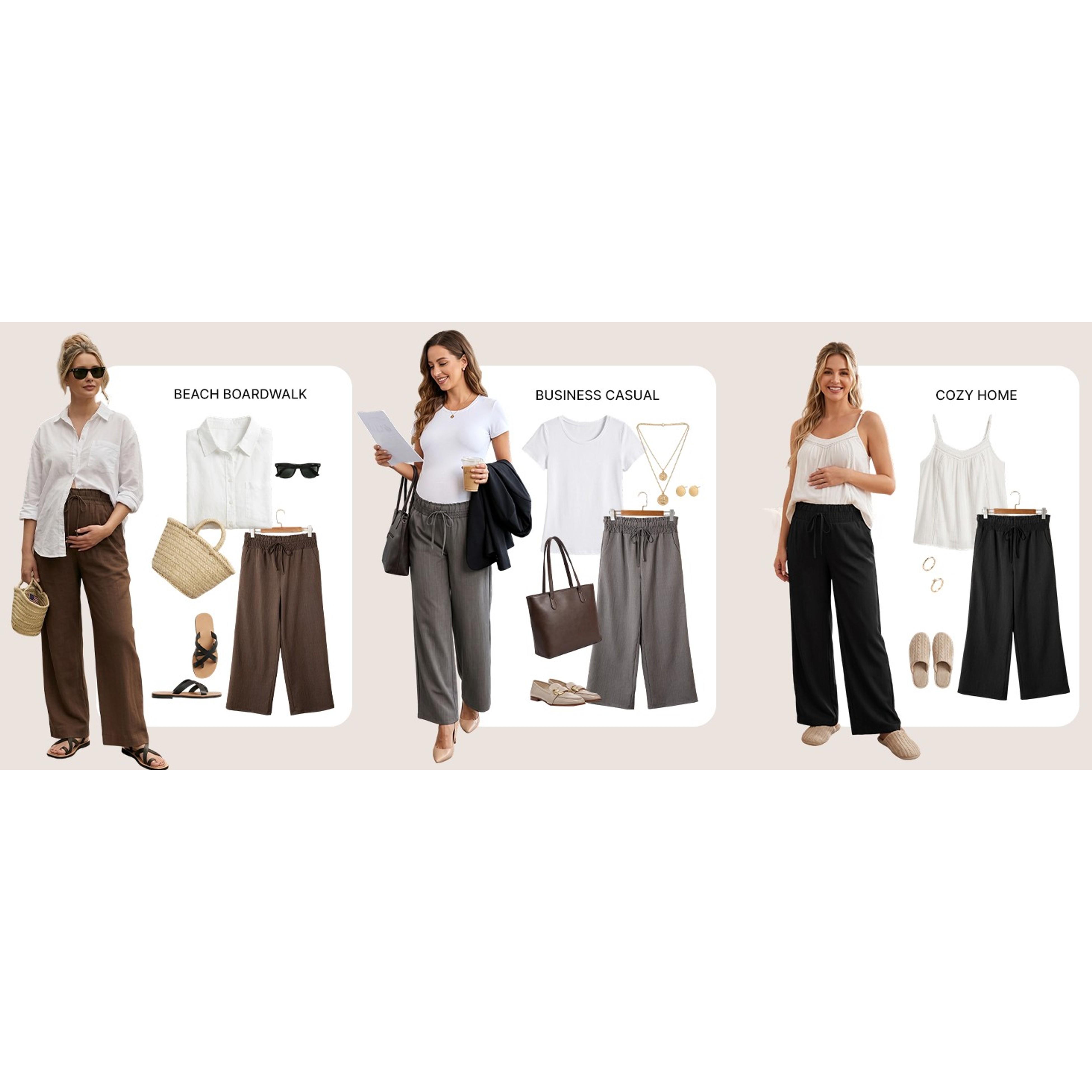 Maternity Pants Wide Leg High Waisted Flowy Pregnancy with Pockets | Fashion Plus Size Palazzo Pants For Business, Casual Summer Spring, Postpartum Outfits Work Trousers