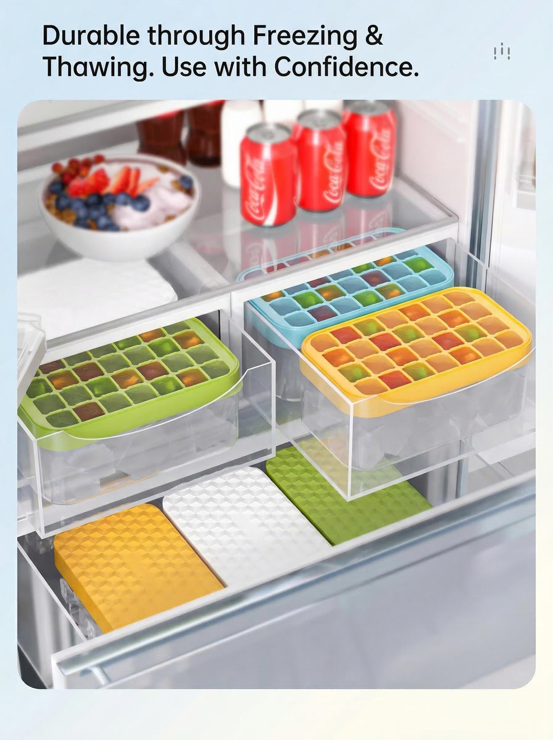 Silicone Ice Cube Tray Set with Storage Box, Food Grade Safe Material, Easy Demolding, Ideal for Home Use, Durable and Reusable