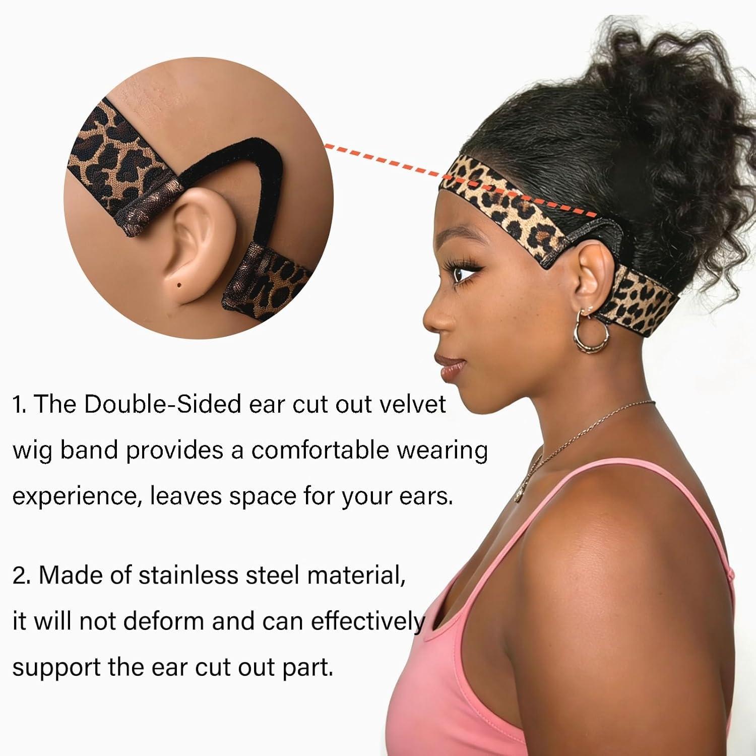 Leopard Print Dual-Sided C-Shaped Ear Cut Wig Melting Band, Adjustable Size Hairband for Lace Front Melting, Edge Laying