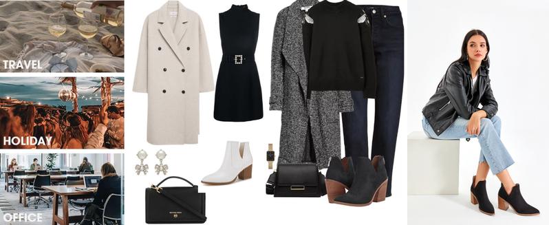 Coutgo Womens Pointed Toe Stacked Mid Heel Ankle Boots V Cut Back Zipper Faux Leather Booties