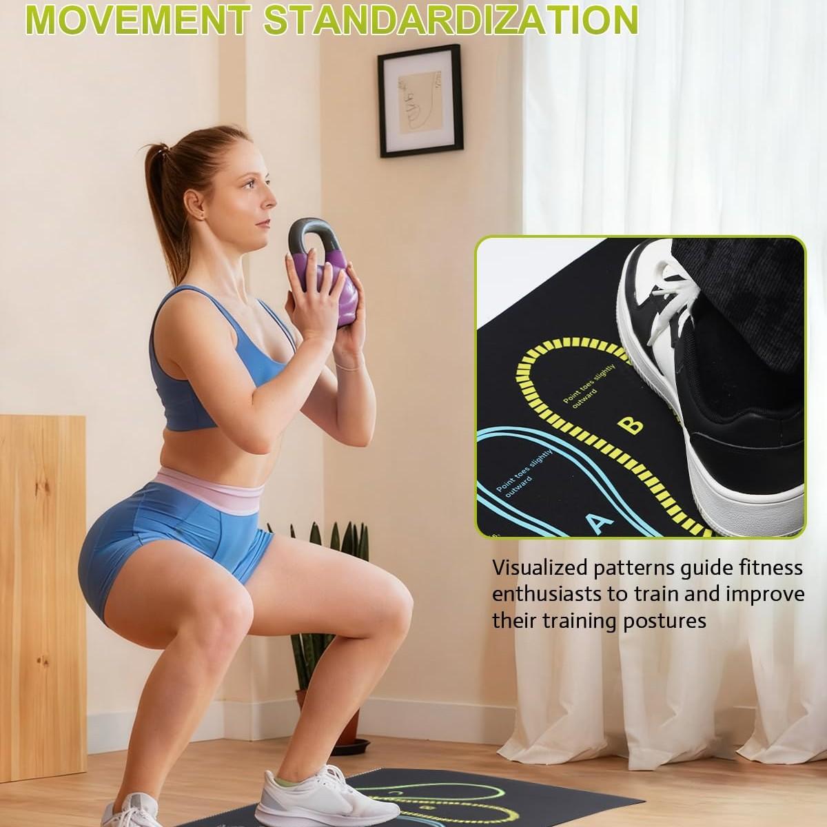 Squat Target Mat for Beginners, Non-slip Fitness Workout Mat with Foot Position Guide, Professional Deep Squat Auxiliary Practice Pad, Soundproof and Dirt-resistant Indoor Exercise Mat, Leg and Glute Training Equipment for Home Gym