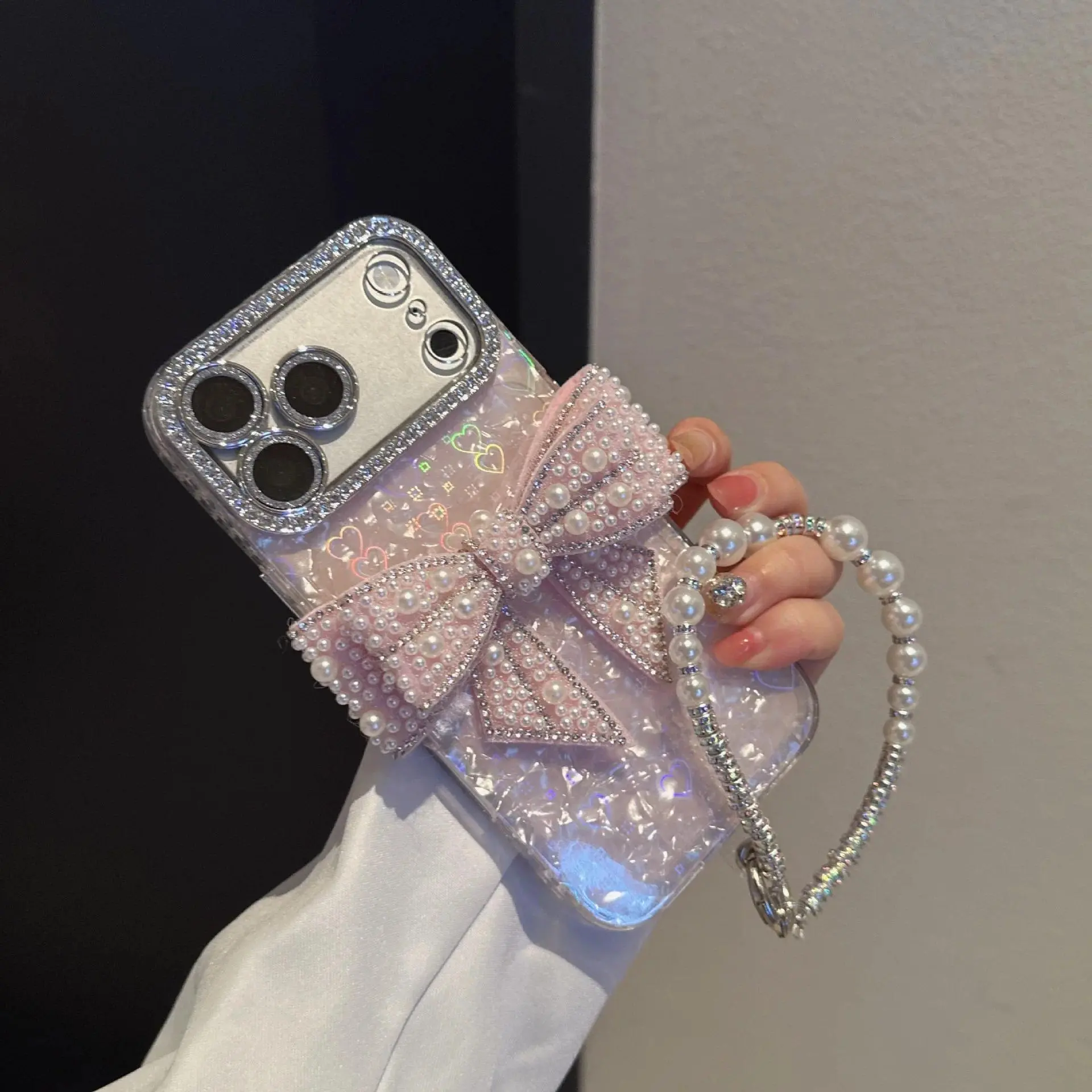 Bows and Glitter Hearts Phone Case for iphone 17 16 15 14 13 12 11 Pro Max Shockproof Cover