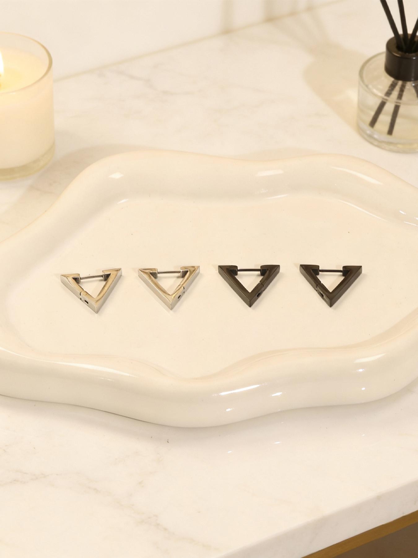 2 Pairs Stainless Steel High Polish Asymmetric Earrings, Triangle Heart Studs for Couples, Daily Wear, Various Festival