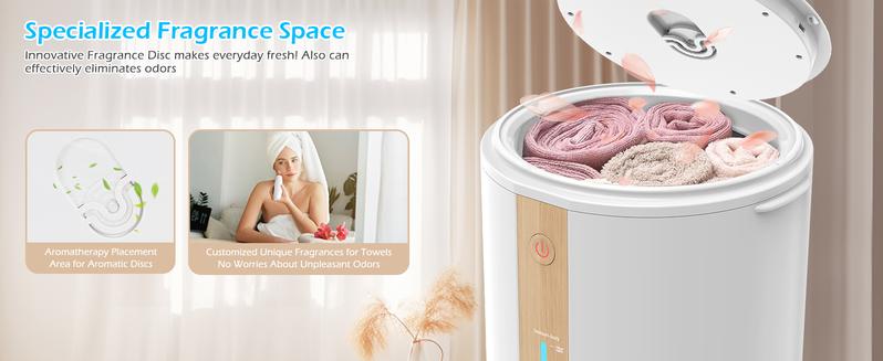 Keenray Towel Warmer for Bathroom, Towel Warmer Bucket with Heating Progress Bar, Fragrant Disc Holder, Leather Handle, Auto Shut-Off Towel Bucket Fits Up to Two 40" x 70" Oversized Towels, Blankets