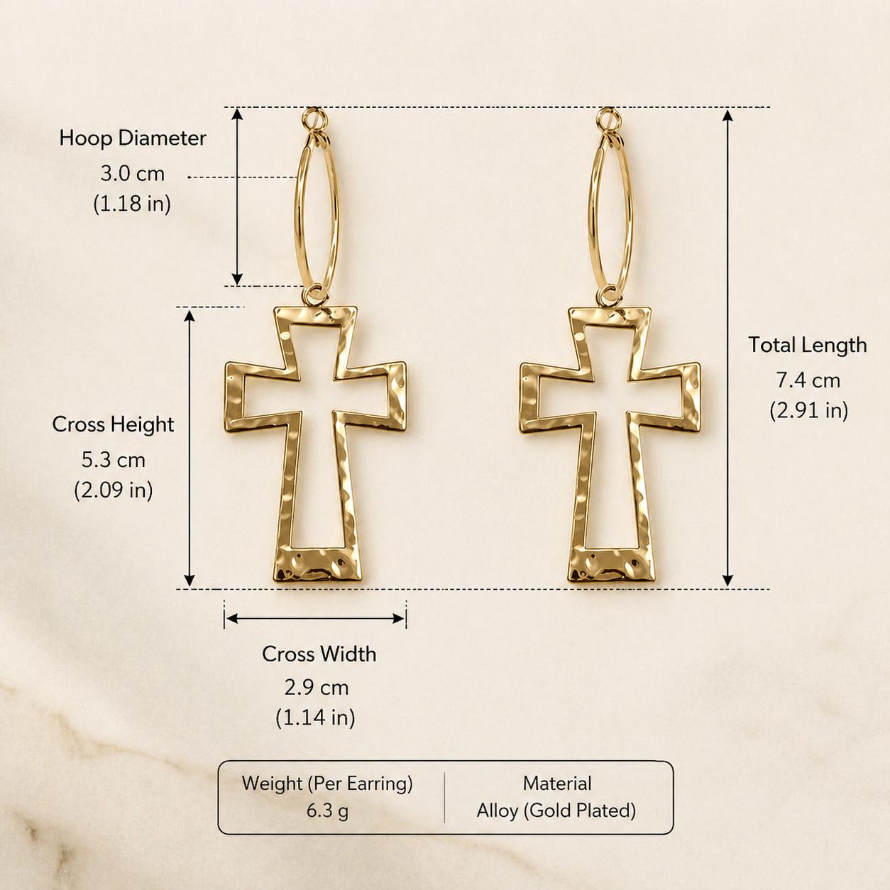 Women's Gold Cross Hoop Earrings - Elegant Minimalist Fashion Jewelry, Unique Hammered Texture Non-Natural Crystal Dangle, Lightweight Gothic Y2K Style, Ideal Gift for Her, Elegant Minimalist Earrings