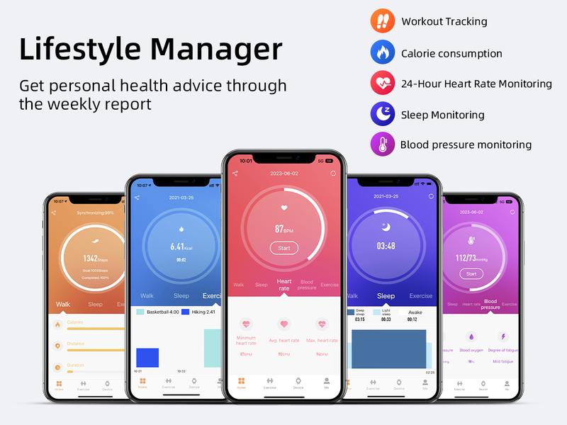 Mingdaln Men's Women's Smart Watch 1.83 Inch Touch Screen Fitness Watch with Fitness Tracker, Heart Rate/Sleep/Oxygen/Blood Pressure, IP67 Waterproof Sports Watch for Android Ios Devices