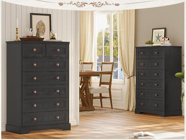Hasuit | 51.4 Inch Tall Dresser Farmhouse 7 Drawers Dresser with Hand Carved Panel Dressers Chest of Drawers Large Wood Closet Storage Organizers