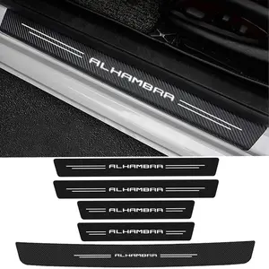 Carbon Fiber Car Door Pedal Strips for Seat Alhambra Logo Auto Door Threshold Sill Protective Rear Trunk Bumper Guard Stickers