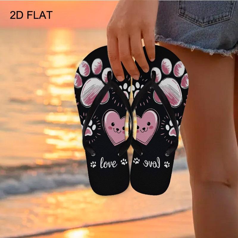 Women'S Flip Flops, Cute Paw & Heart Design, Multiple Colors & Sizes Available, Comfortable Fashion Sandals for Daily Wear, Playful & Affectionate Style, Love-Themed Summer Footwear, Women Shoes