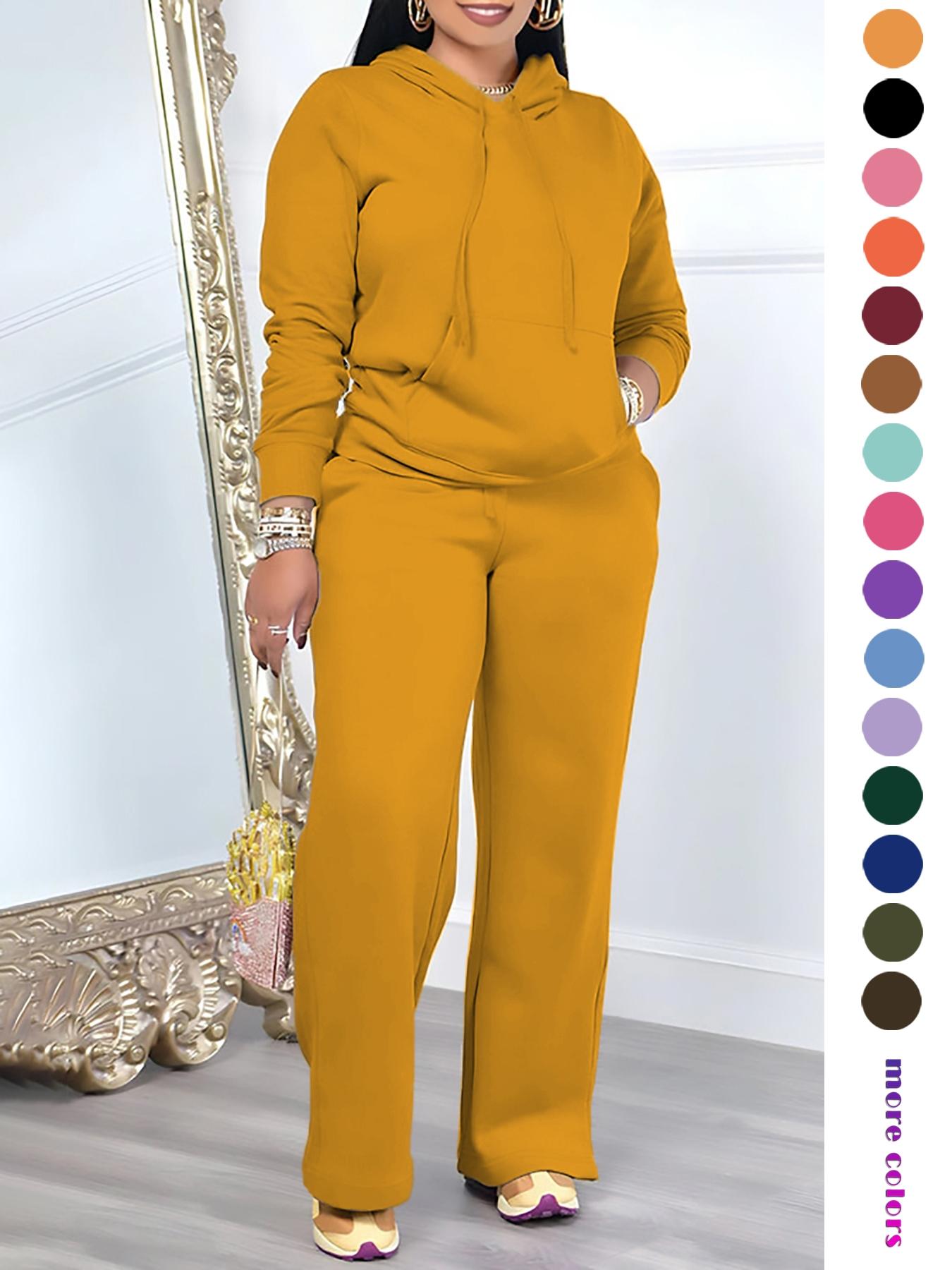 Two-Piece Set&nbsp;Women's Solid Drawstring Hoodie & High Waist Pants Set, Casual Long Sleeve Pocket Hooded Sweatshirt & Straight Leg Trousers for Spring & Fall, Ladies' Clothes for Daily Wear