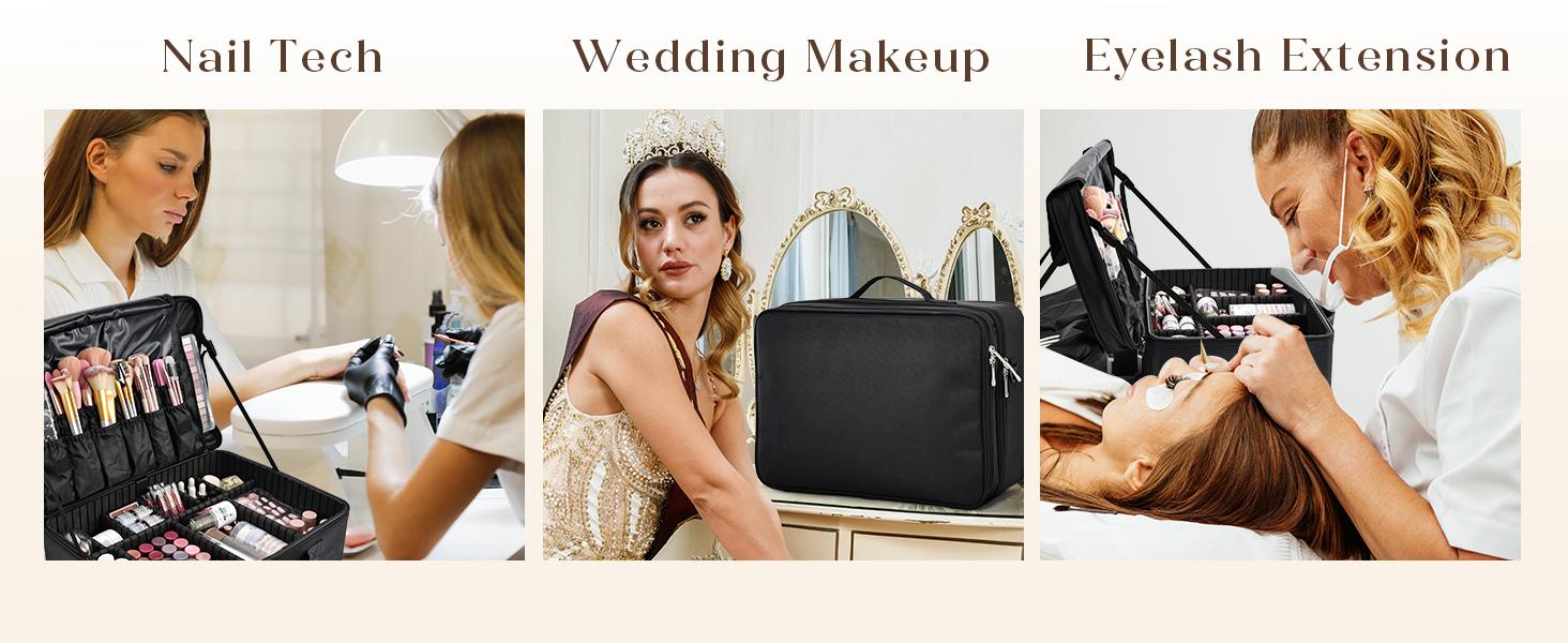 Joligrace Extra Large Makeup Case with Mirror 3 Layers Makeup Train Case Professional Makeup Organizer Box for MUA Travel Nail Cases Bag with Adjustable Dividers Shoulder Strap Trolley Sleeve