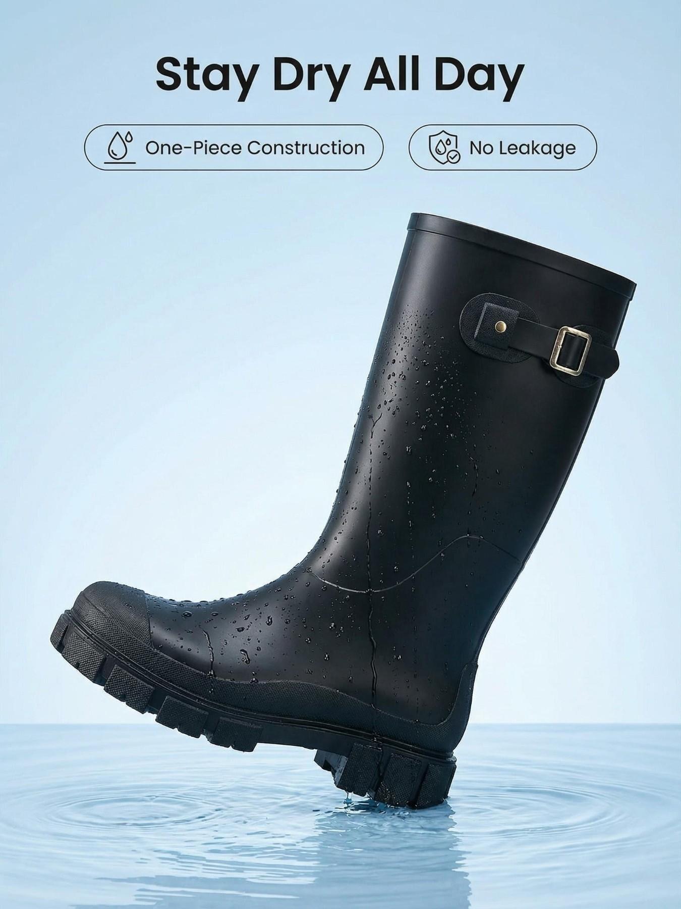 Women's Solid Color High Top Rain Boots, Comfortable Waterproof Shoes, Durable Fashion Footwear, Suitable for All Seasons, Daily Use and Outdoor Activities