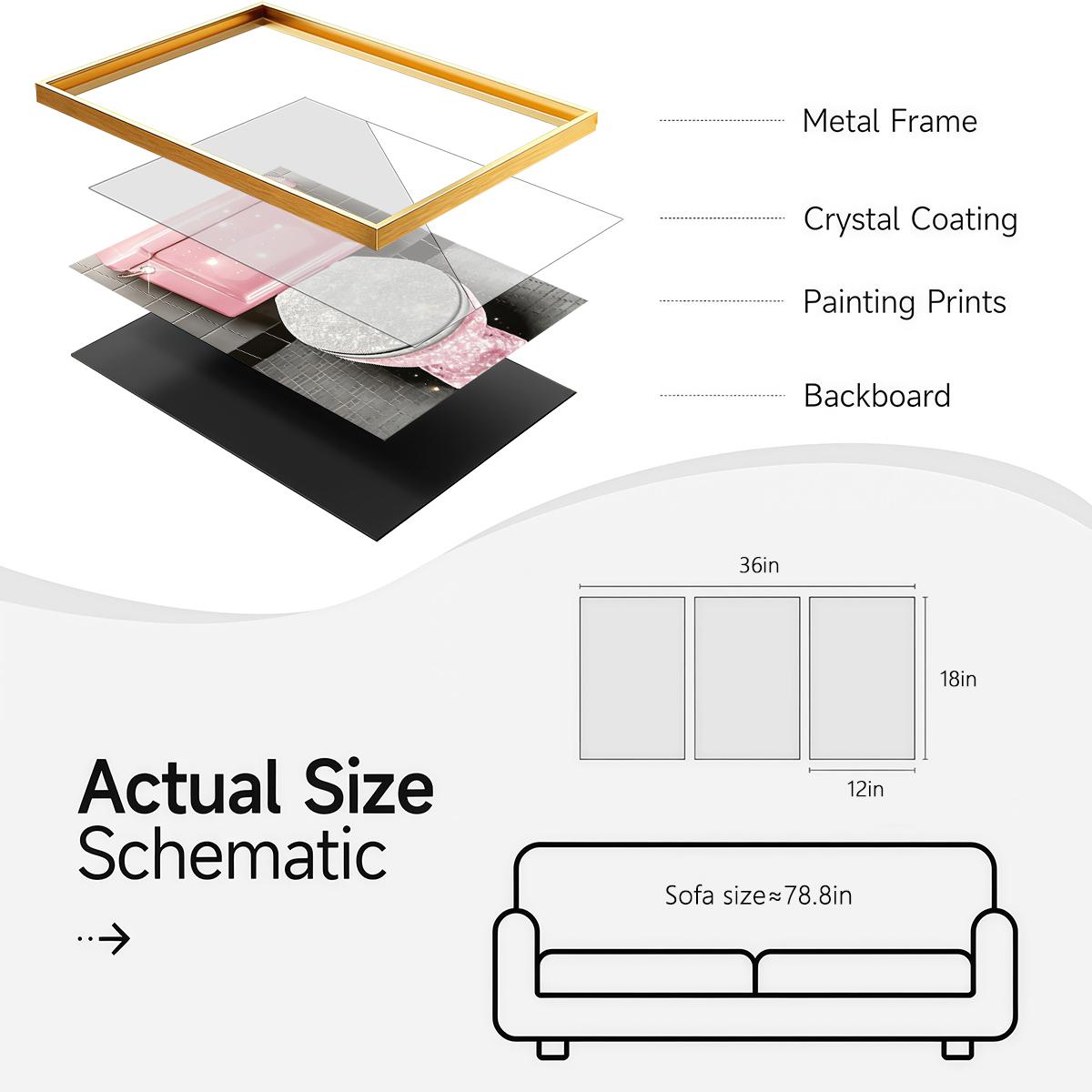 3 Counts Aluminum Alloy Framed Painting, Pink Glam Bathroom And High Heels Art Pictures, Home Decoration For Living Room, Bedroom, Office, Restaurant, Hallway Wall Decor, Odorless Print Artwork, Luxury Perfect Gift For Friends And Family