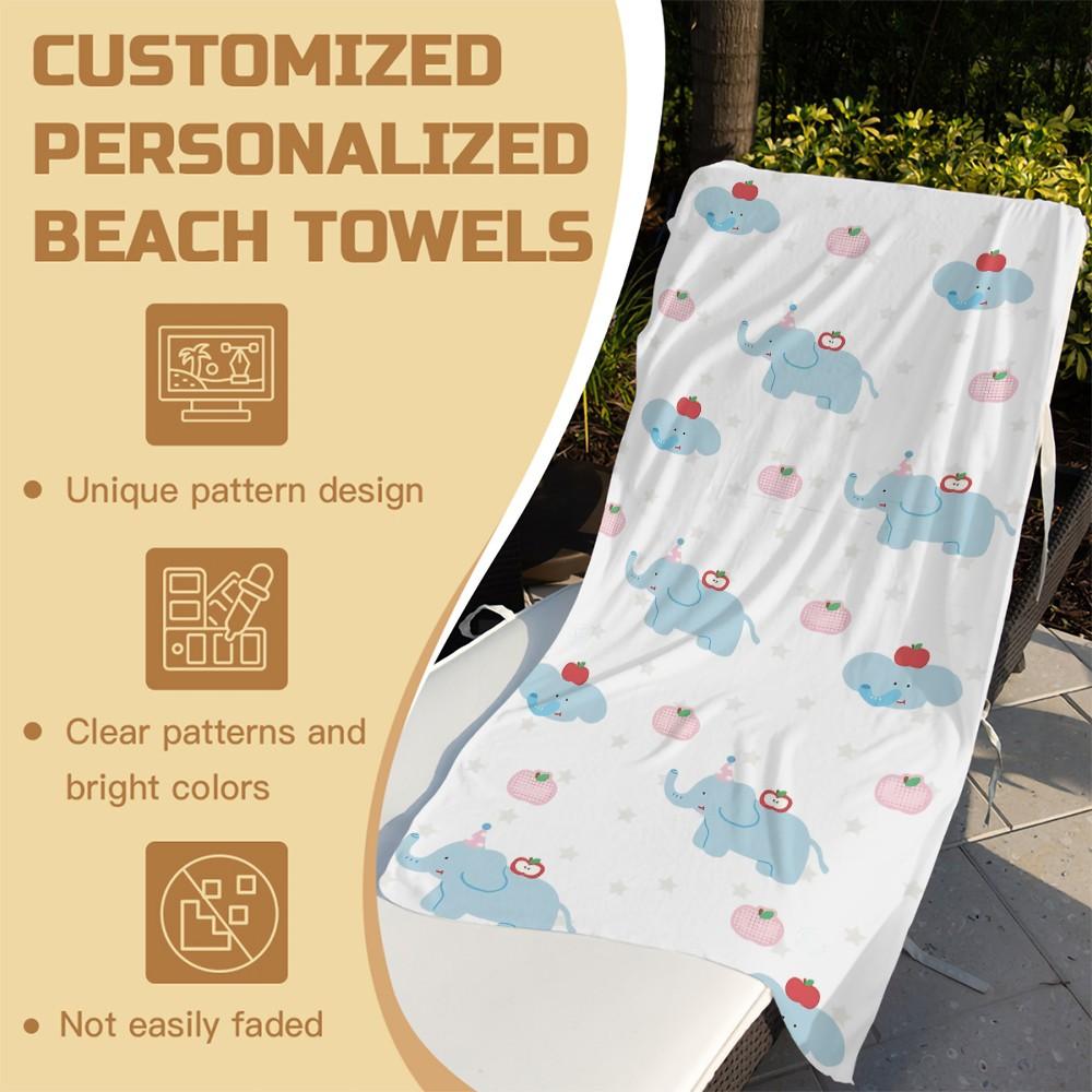 Cartoon Baby Elephant Beach Towel, Cute Printed Design, Lightweight and Quick-Drying Pool Towel, Suitable for Young Children and Teens for Poolside, Vacation, Travel, and Outdoor Summer Use Bath Towel Blanket